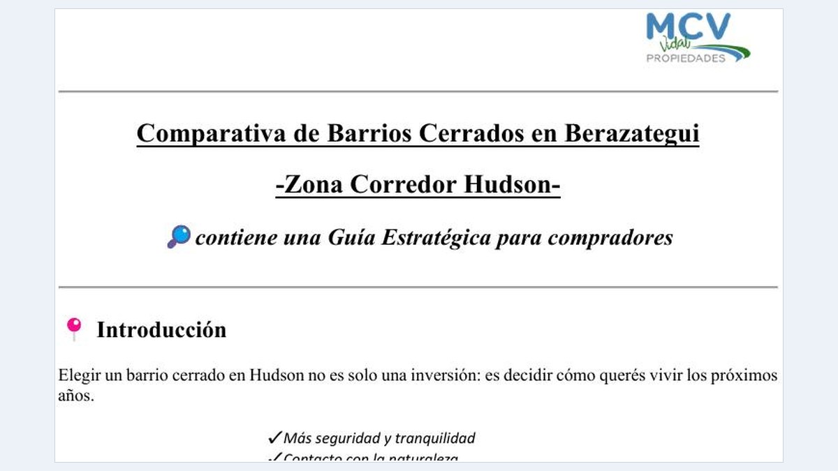 Portada del informe: comparativa de barrios cerrados en Berazategui, Zona Corredor Hudson.