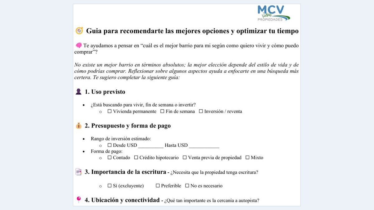 La guía para ordenar la búsqueda: uso, presupuesto, escritura, accesos y tipo de barrio.