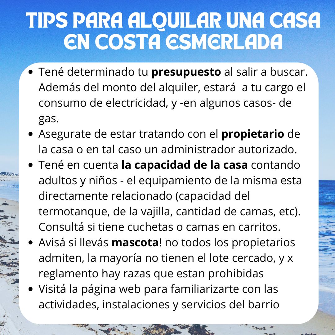 TIPS PARA ALQUILAR EN COSTA ESMERALDA